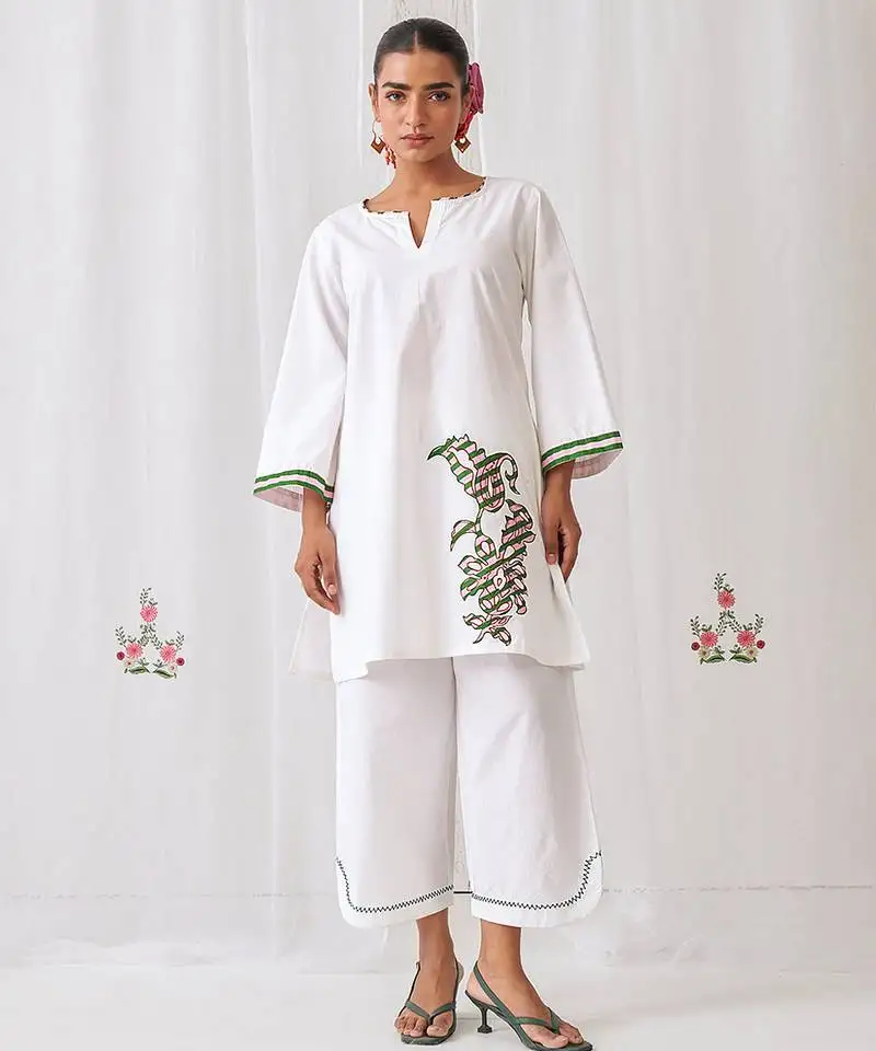 White cotton plain kurta set