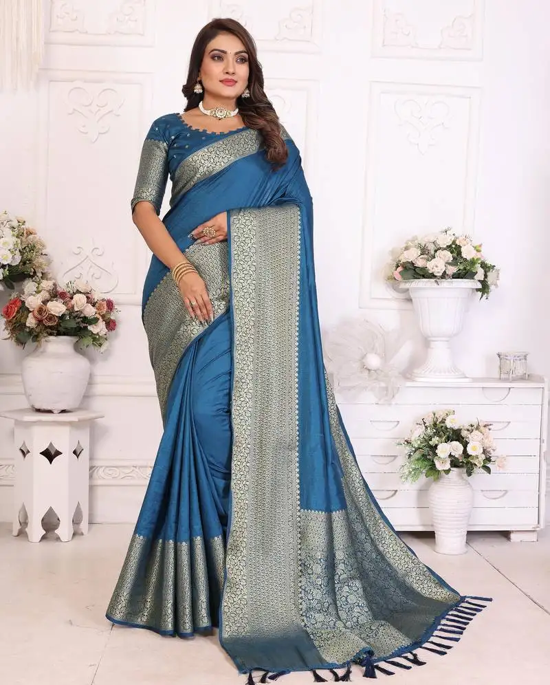 Blue dolla art silk blend saree with weaving zari work