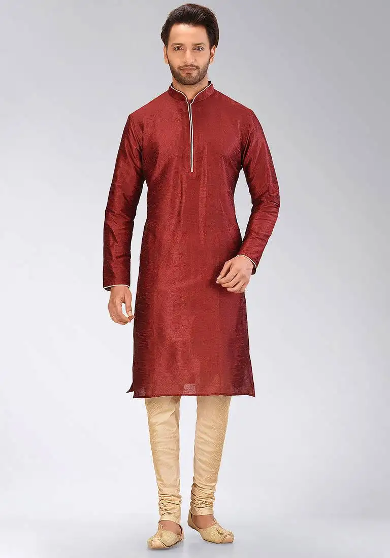 Red dupion art silk kurta