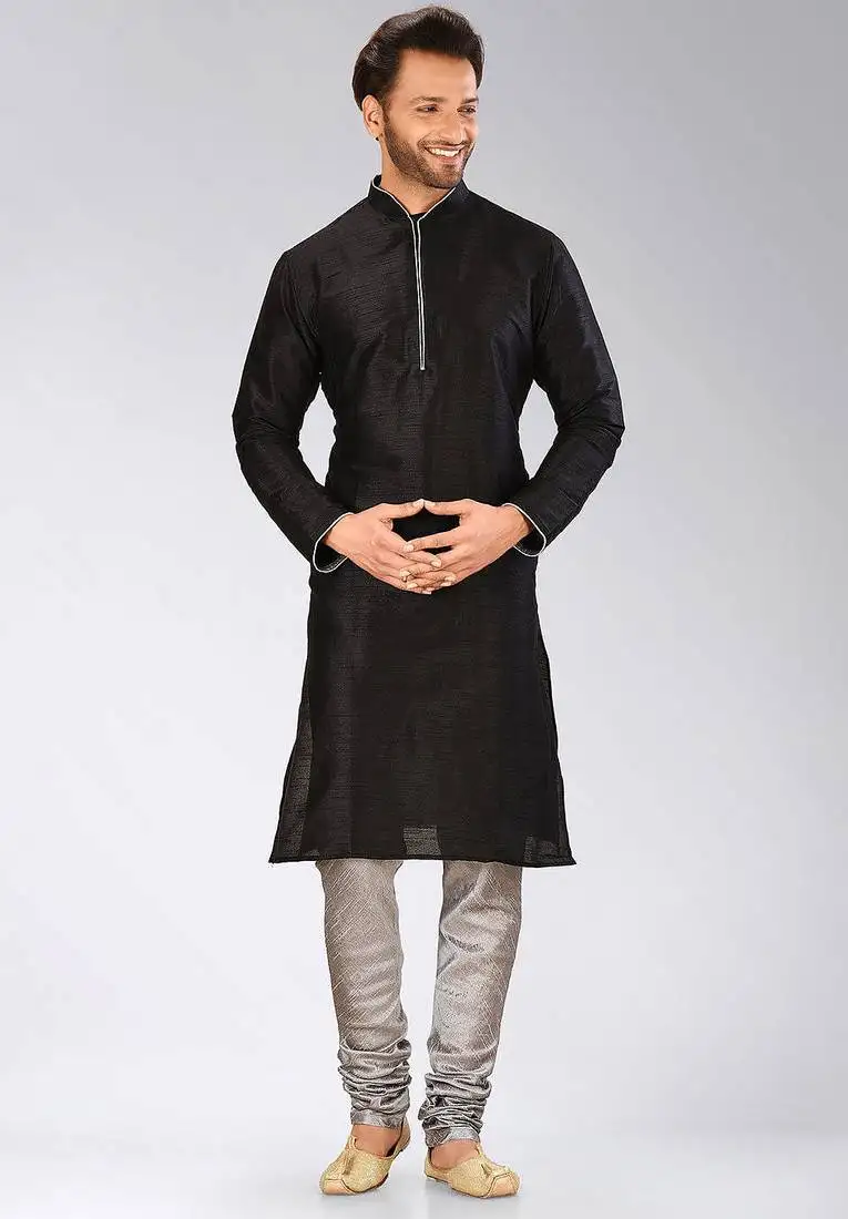 Black dupion art silk kurta