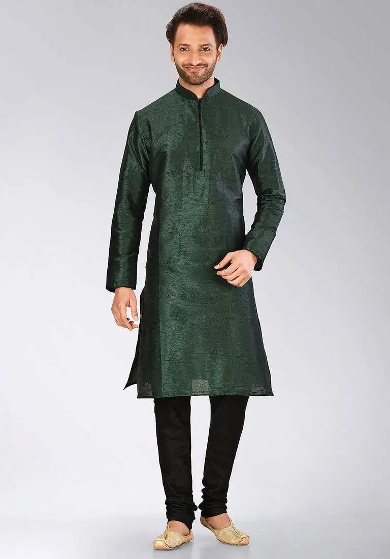 Green dupion art silk kurta