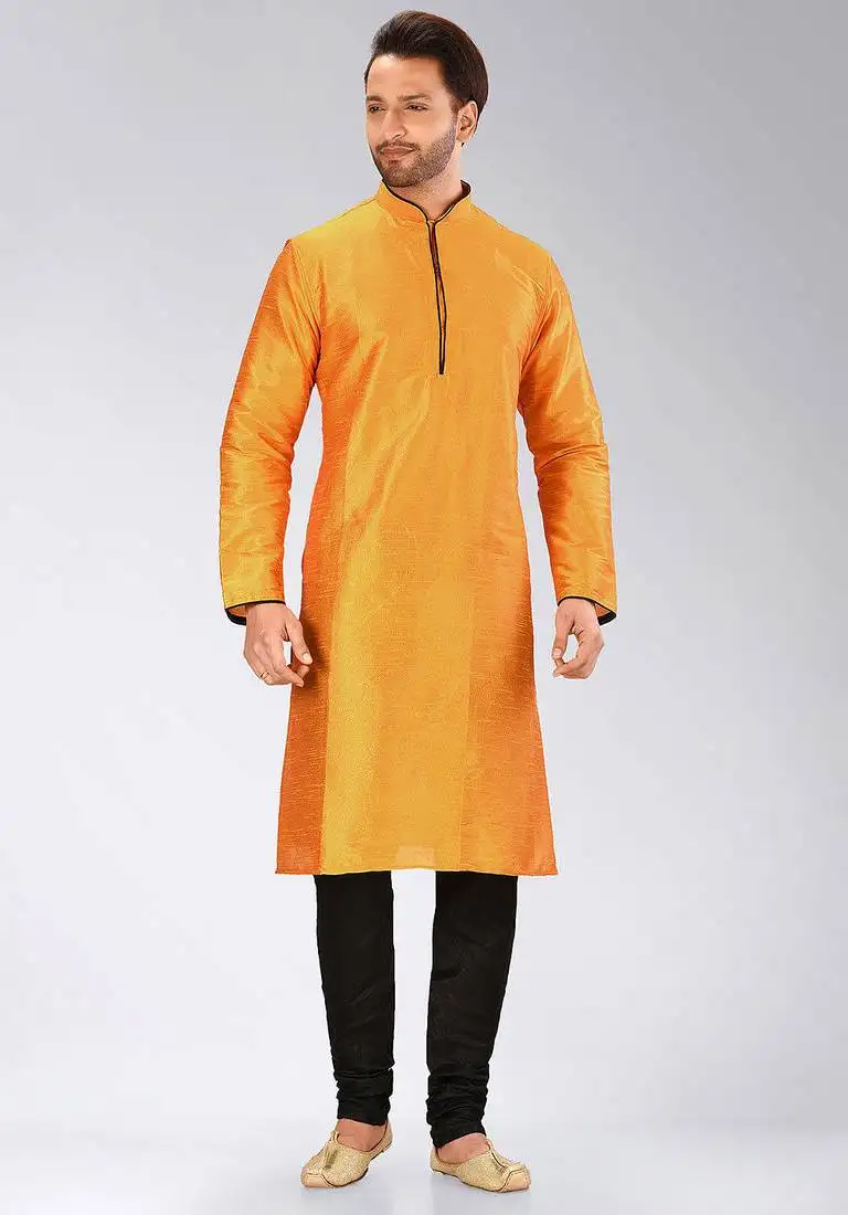 Yellow dupion art silk kurta