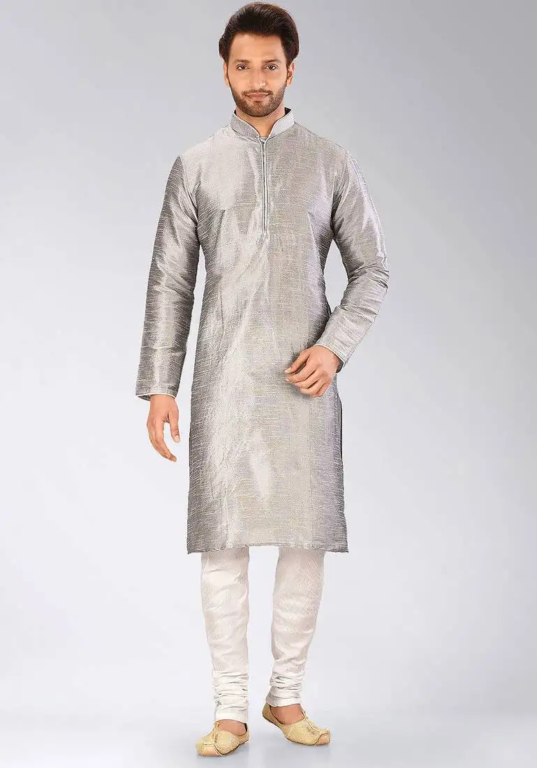 Grey dupion art silk kurta