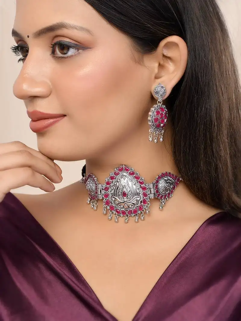 Silver-plated cubic zirconia-studded jewellery set