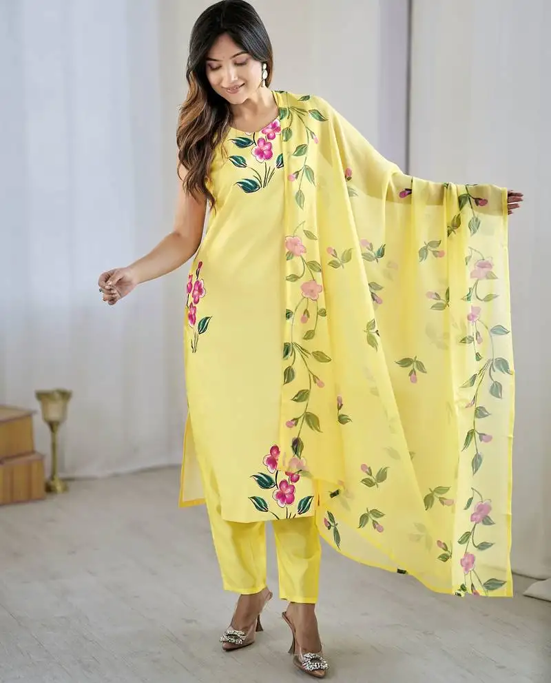 Yellow color beautiful and formal wear kurta set for trendy girls