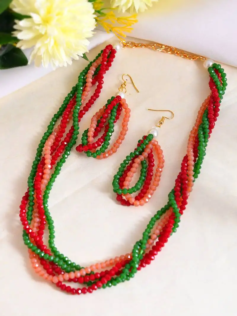 Multi-beads chain necklace with earring for women
