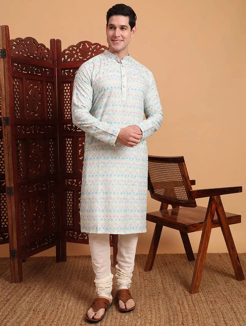 Beautiful multy color smart printed men's festive wear kurta