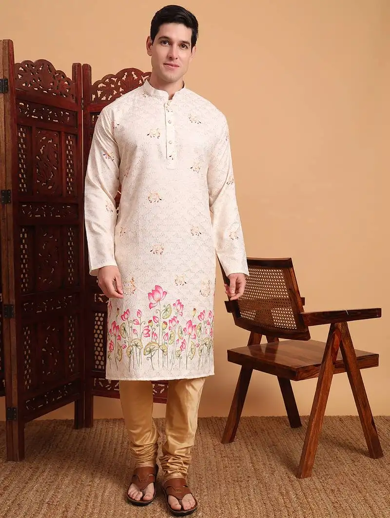 Cream color beautiful men's traditional kurta for ceremonial looks