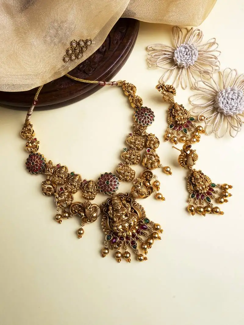 Gold plated laxmi necklace set