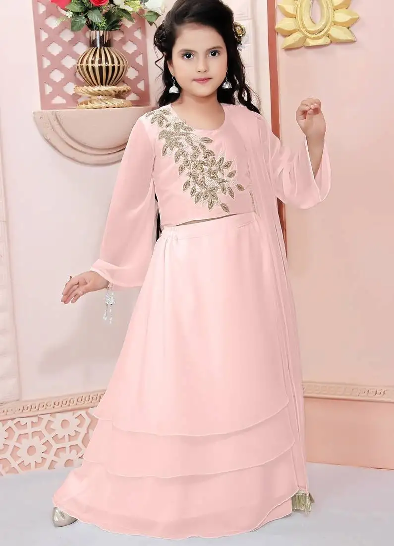 Light pink embroidered cotton silk a line lehenga choli dupatta