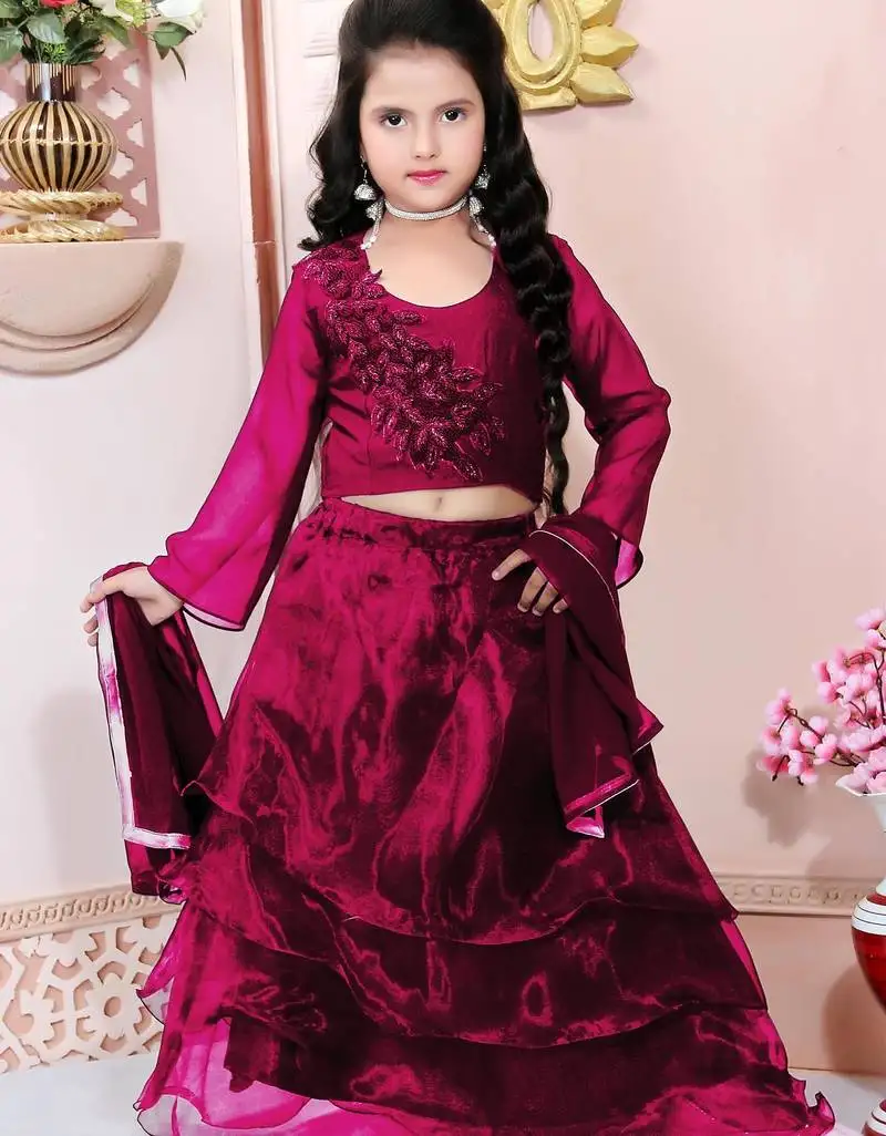 Maroon embroidered cotton silk a line lehenga choli dupatta