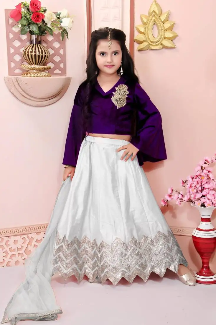 Purple embroidered velvet a line lehenga choli dupatta
