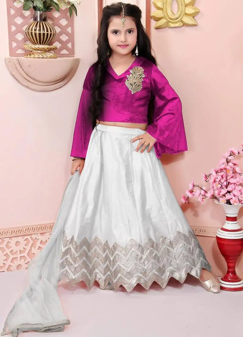 Pink embroidered velvet a line lehenga choli dupatta