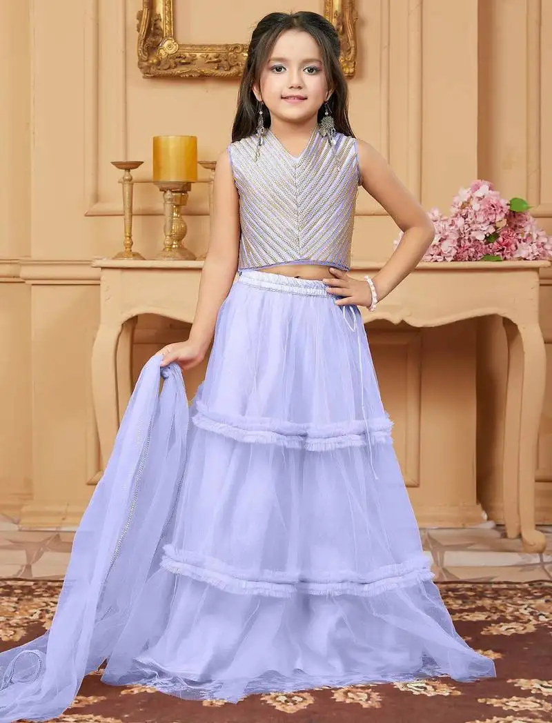 Light purple embroidered art silk a line lehenga choli dupatta