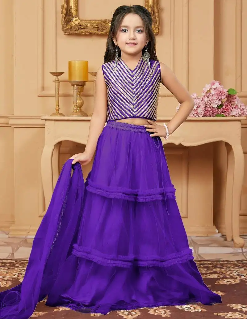 Purple embroidered art silk a line lehenga choli dupatta