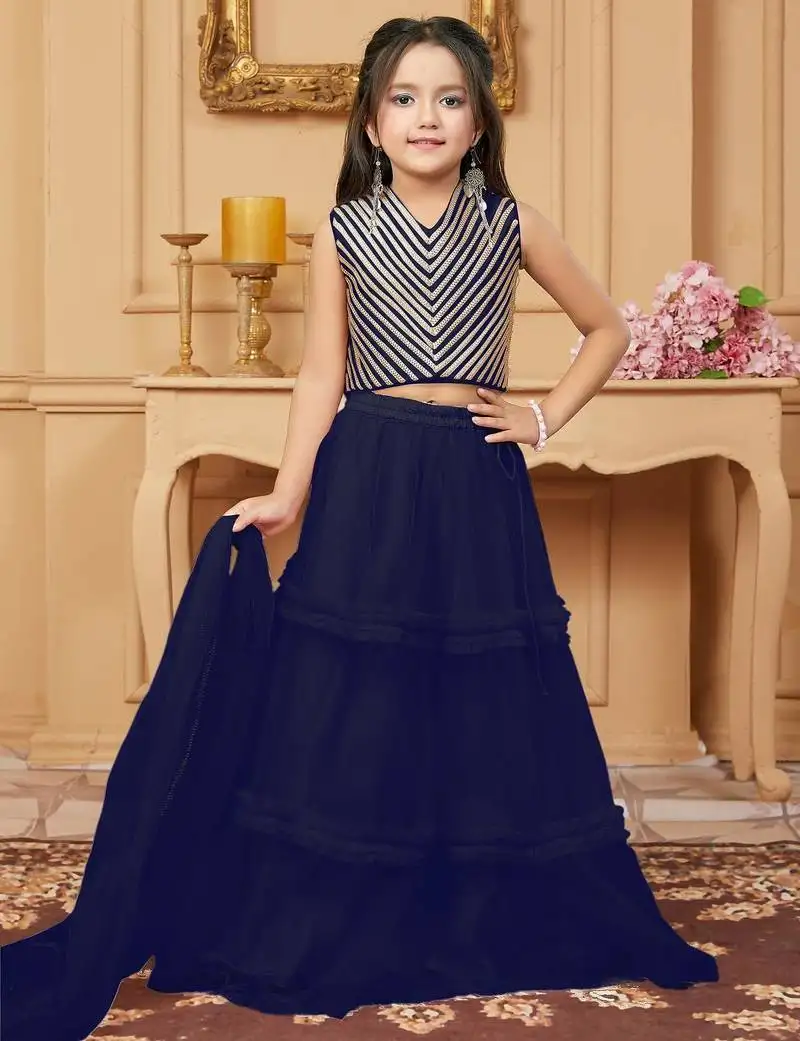 Navy blue embroidered art silk a line lehenga choli dupatta