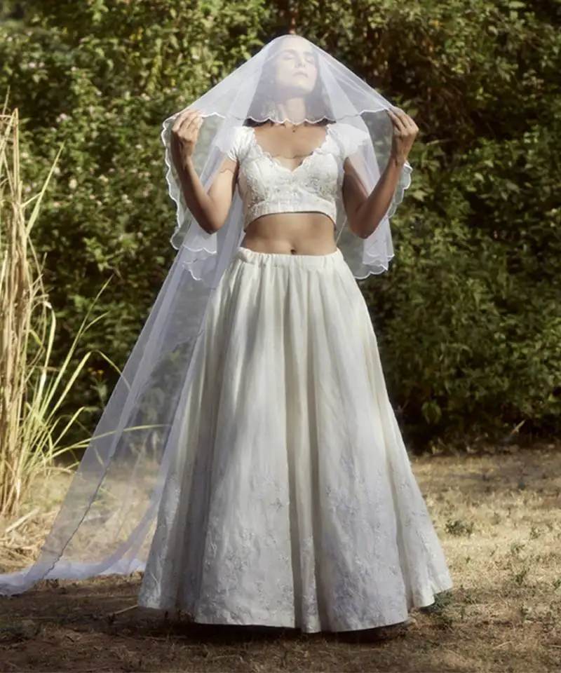 White organza plain lehenga