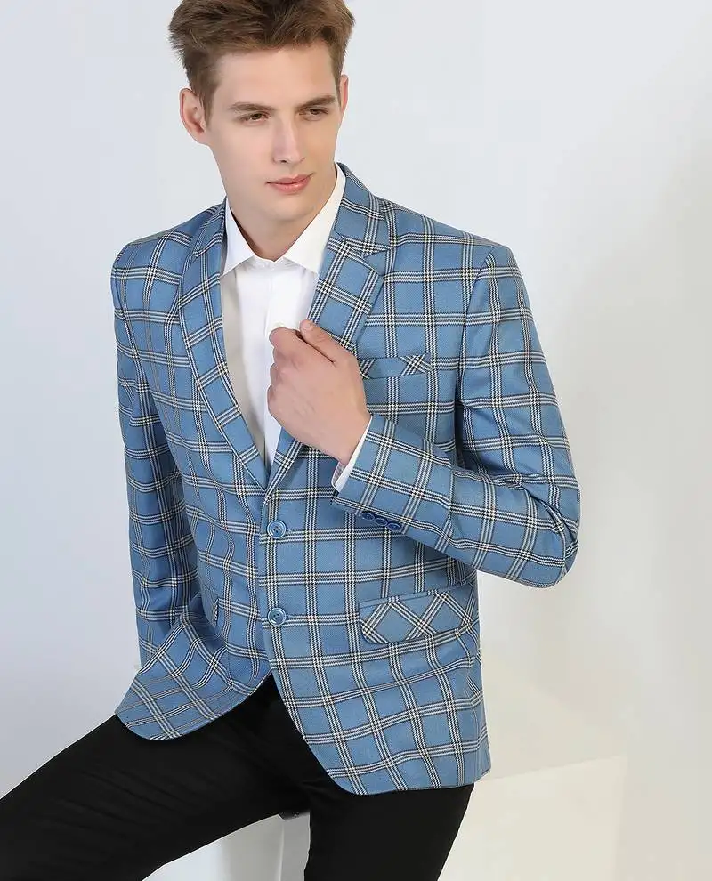Blue checked tweed blazer