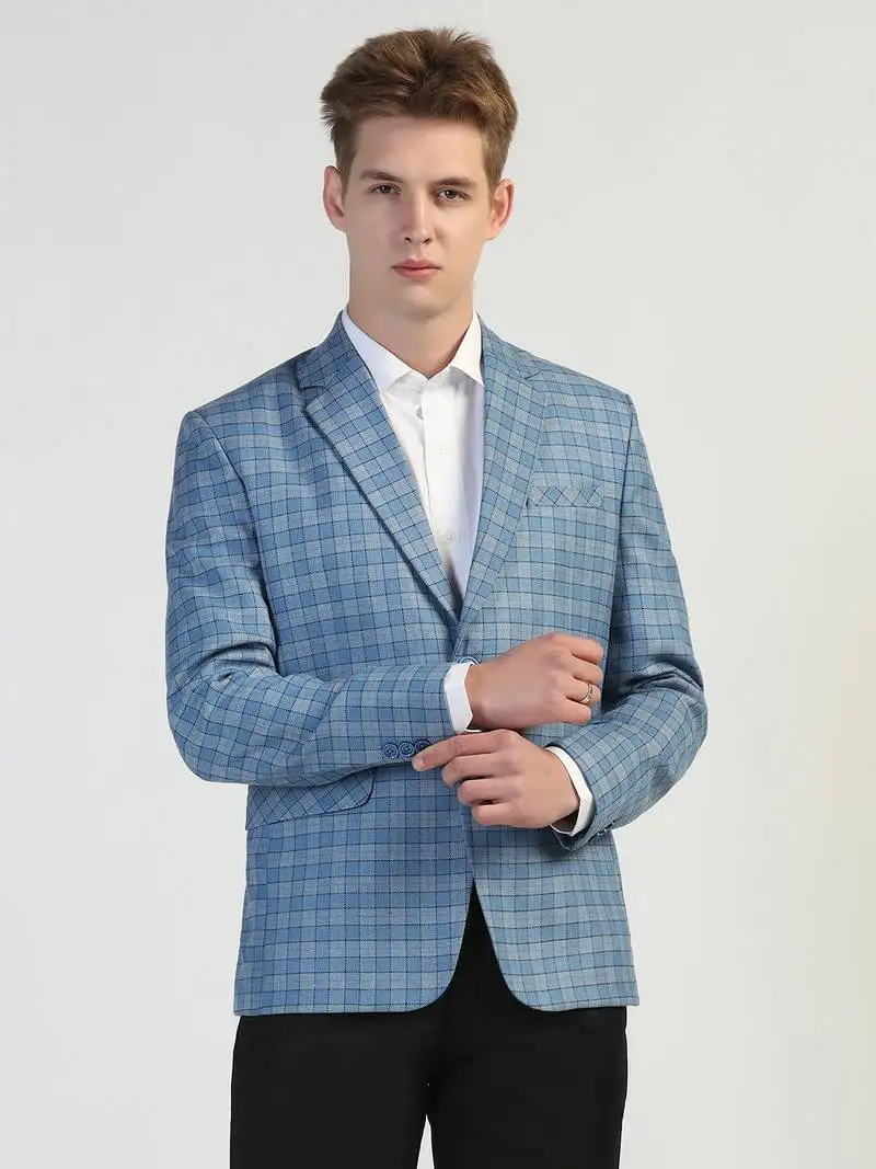 Light blue checked tweed blazer