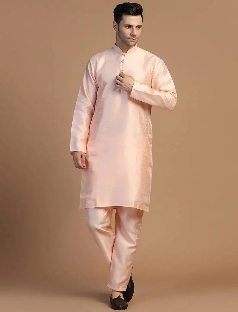 Mens peach dupion kurta set