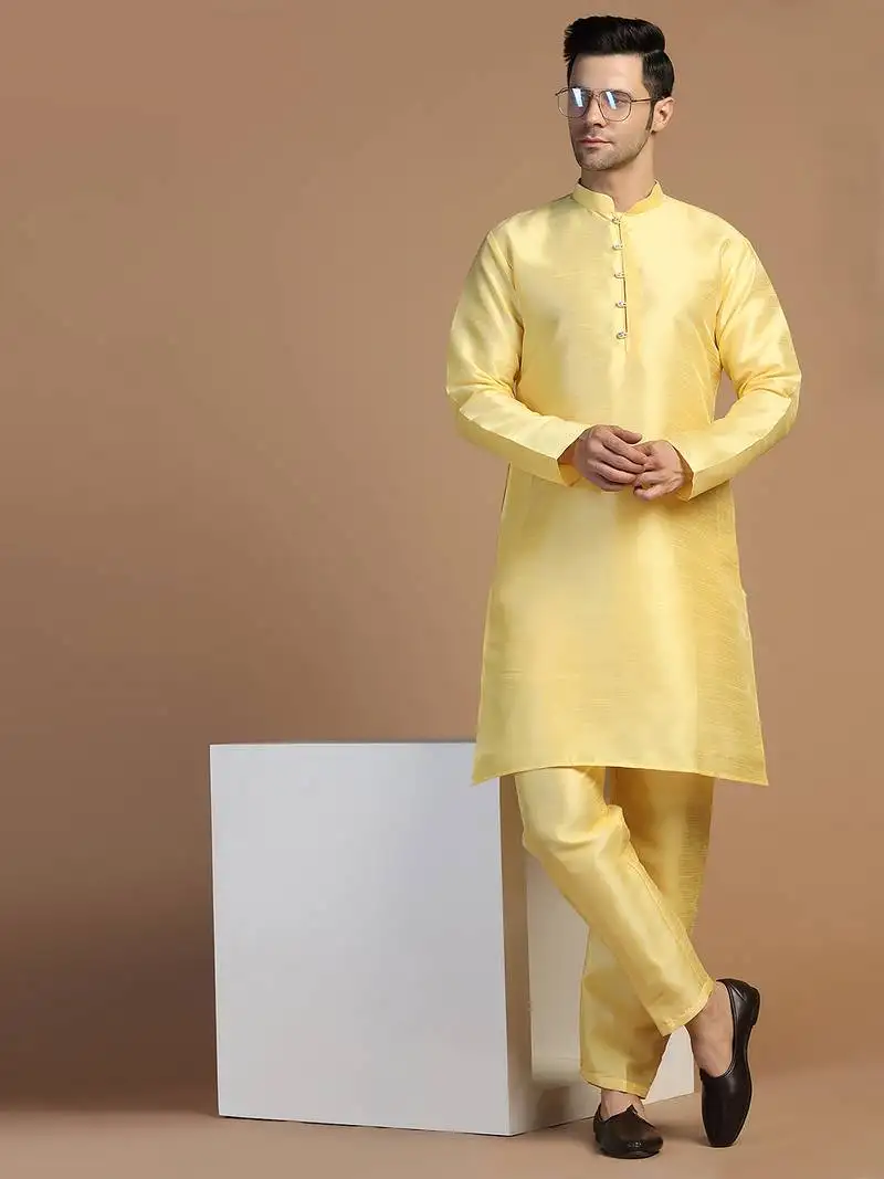 Mens yellow dupion kurta set
