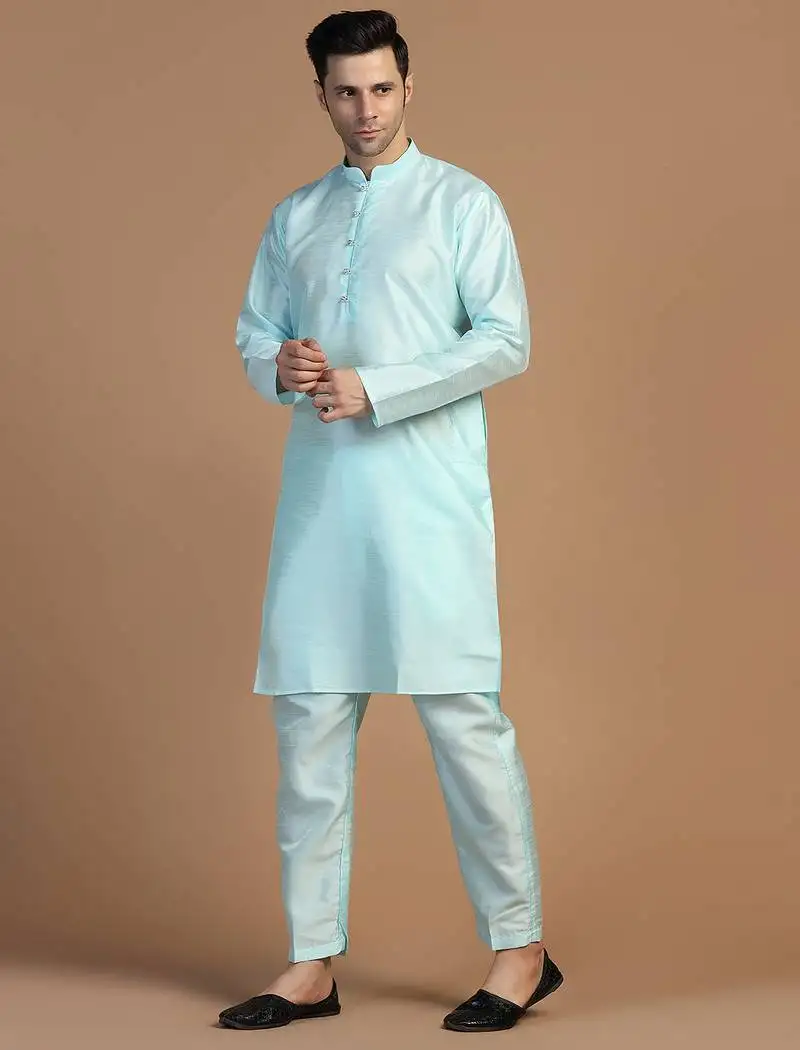 Mens blue dupion kurta set