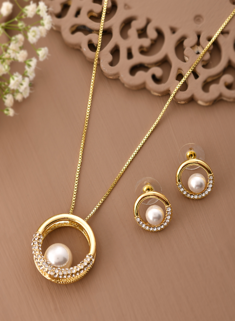 Classic gold & pearl jewelry set gift for rakhi