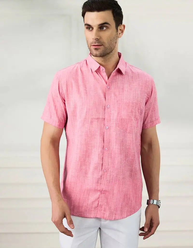 Men's pink linen shirt