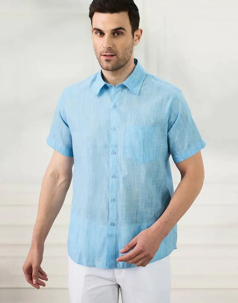 Men's dark blue linen shirt