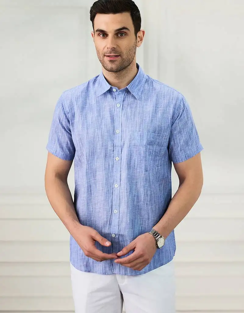 Men's blue linen shirt