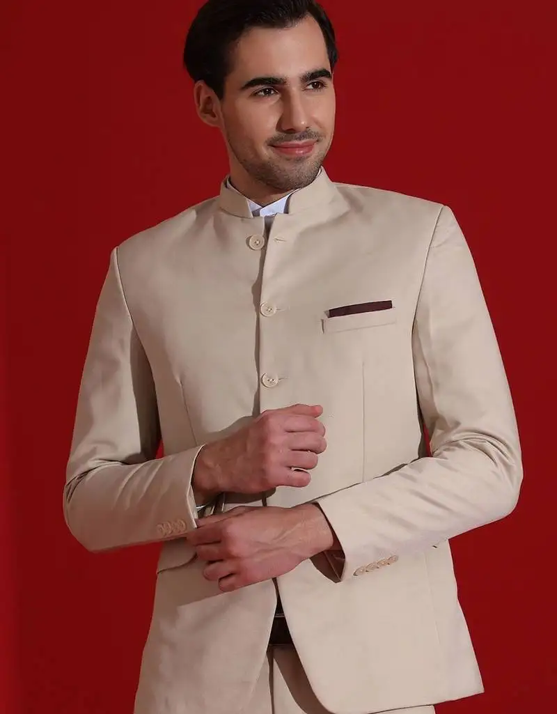 Men beige bandgala blazer