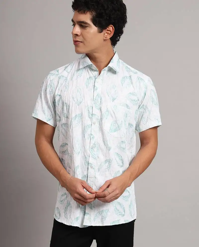 Mens green printed half shirt