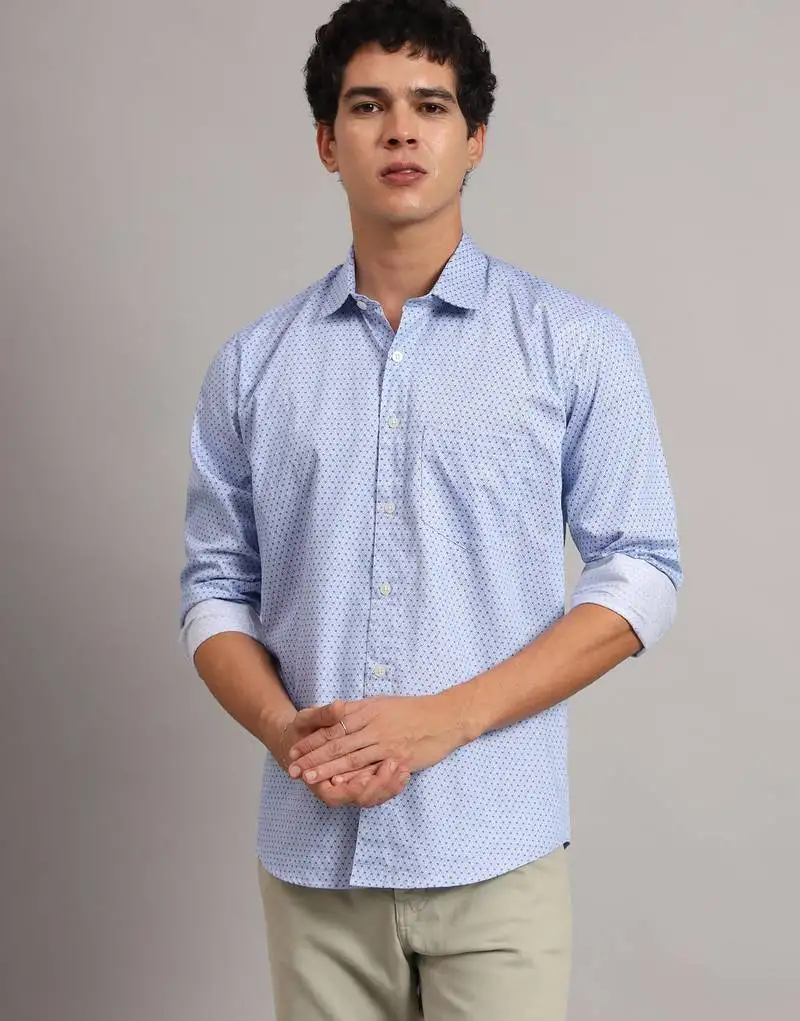 Men blue printed shirt