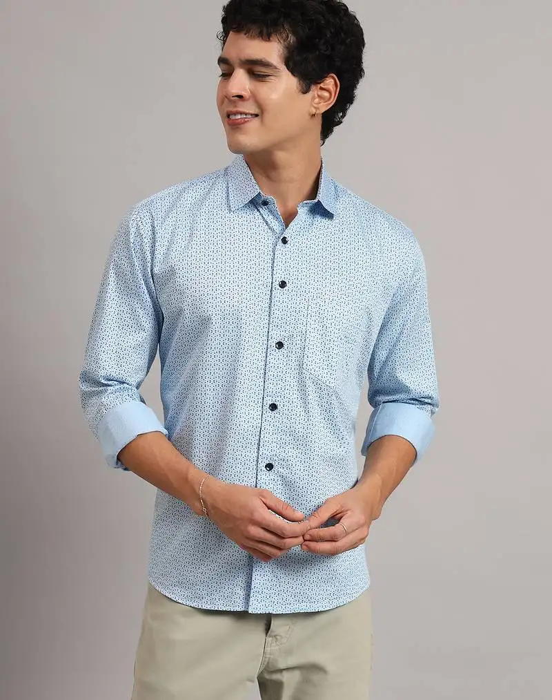 Men light blue printed shirt