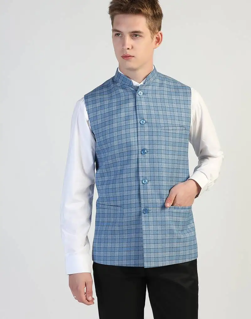 Blue checked waistcoat