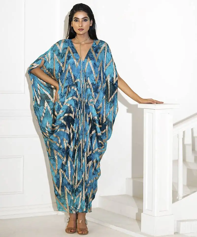 Blue georgette printed kaftan