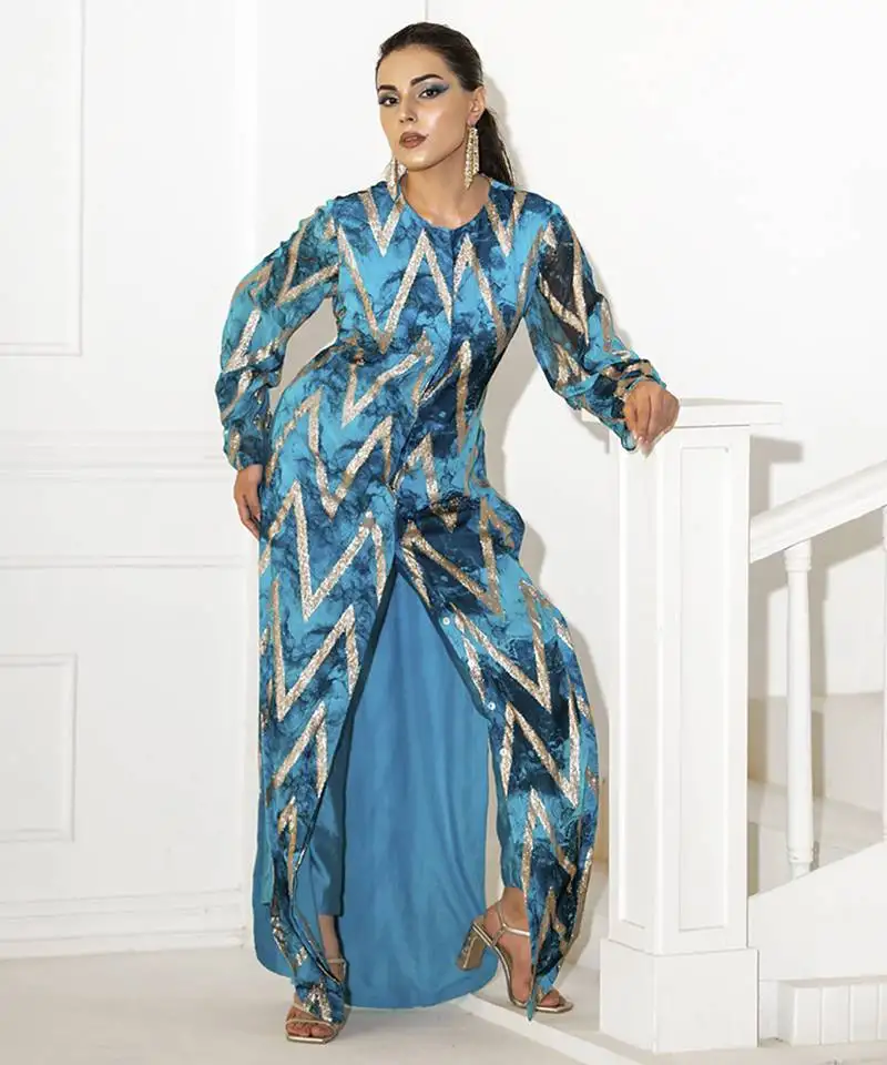 Blue georgette printed kurta set