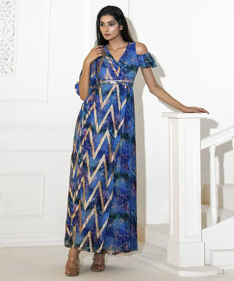 Blue georgette printed dress