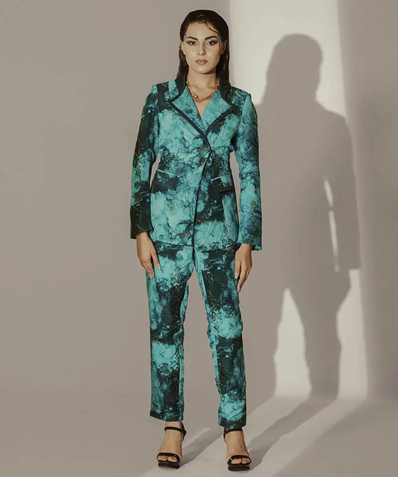 Blue crepe printed co ord set