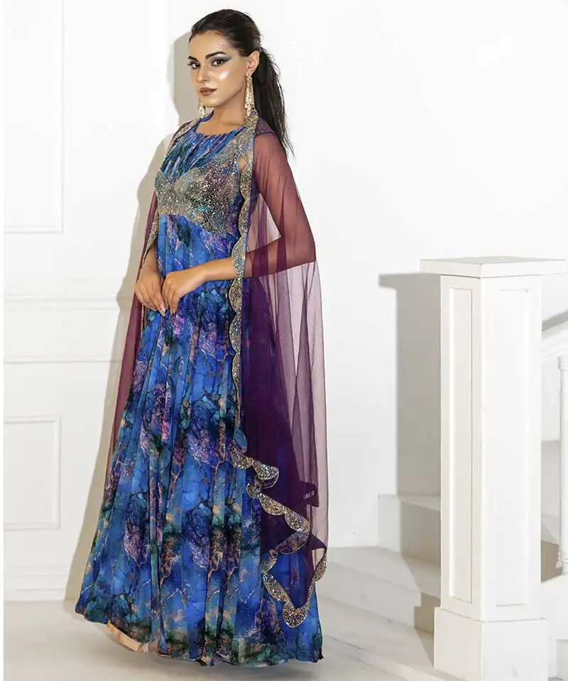 Blue georgette printed anarkali