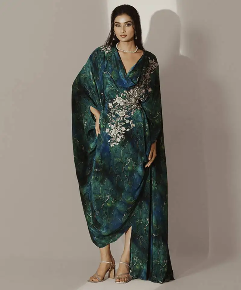 Multicolor crepe printed kaftan
