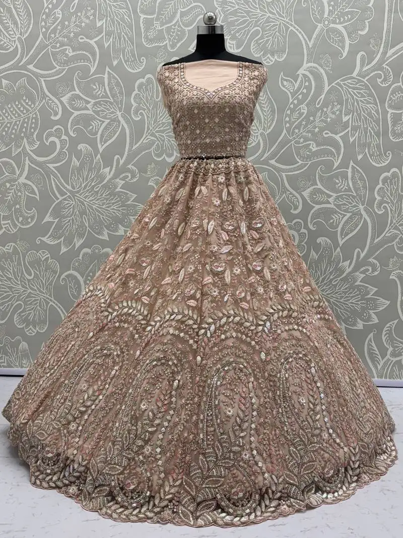 Zircon work net wedding wear lehenga choli with dupatta