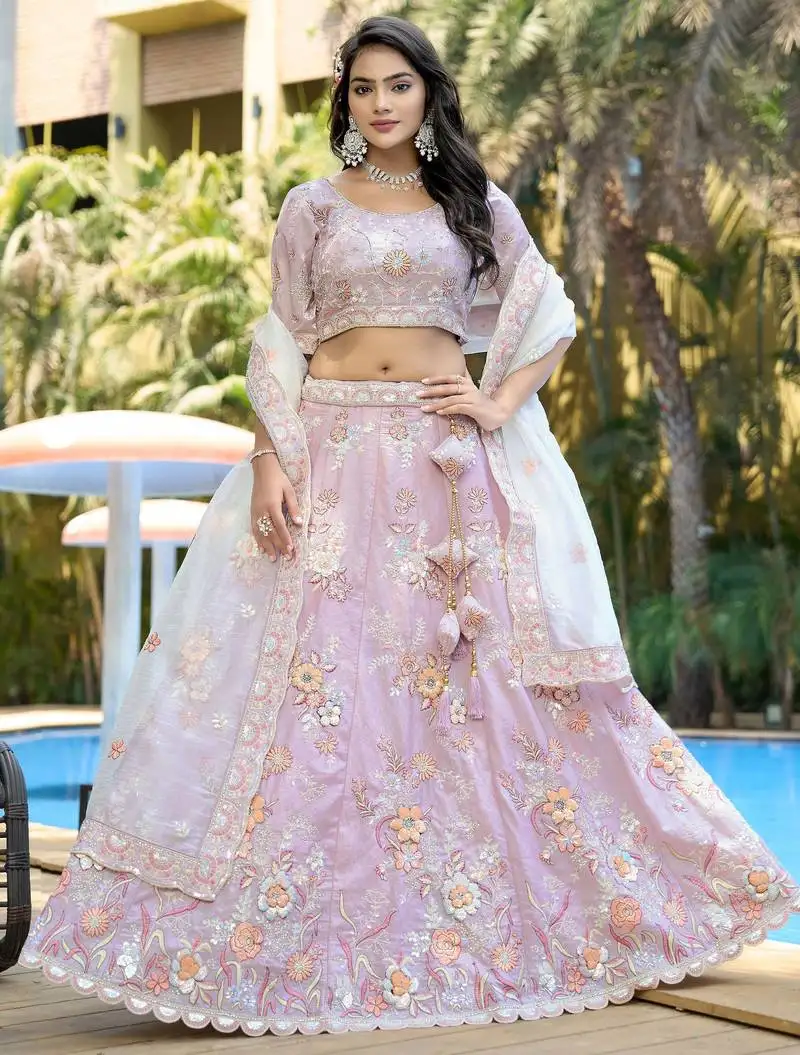 Light purple sequins silk engagement wear lehenga choli