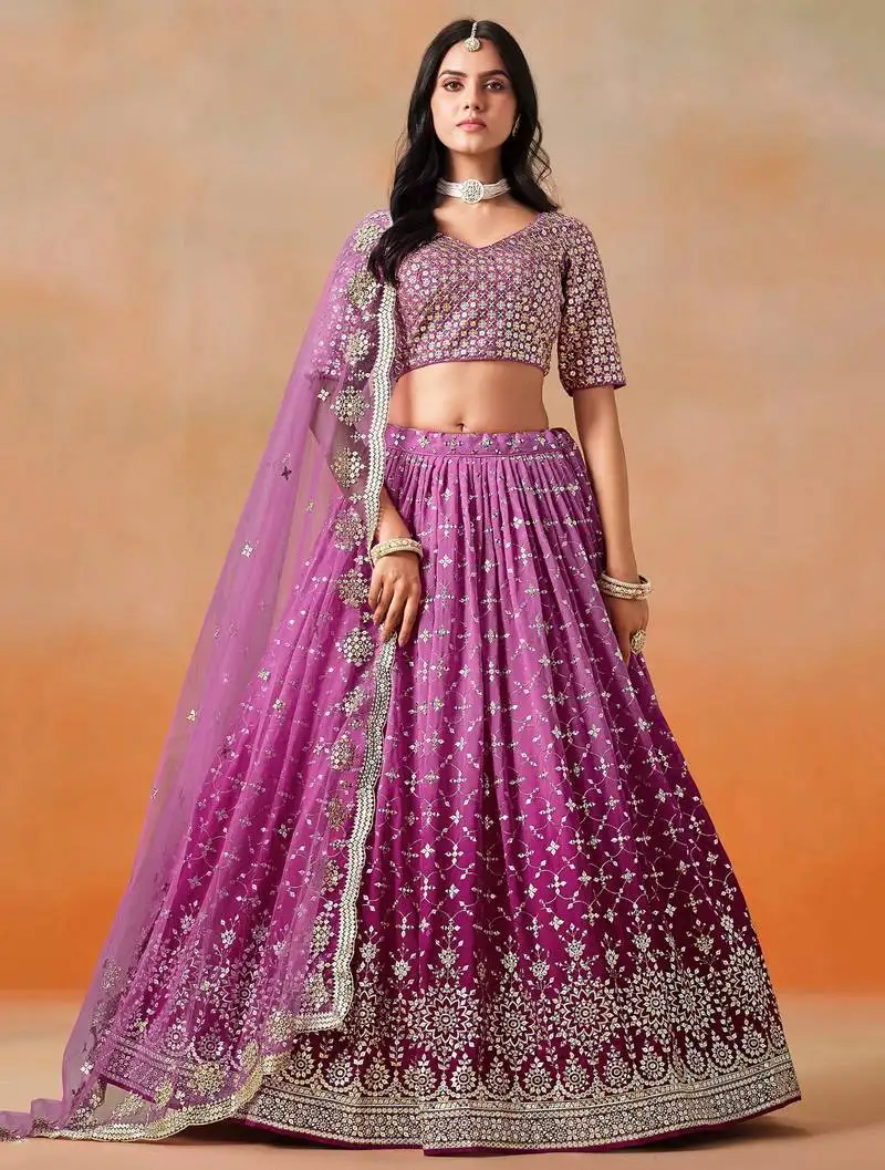 Rani pink georgette reception wear lehenga choli