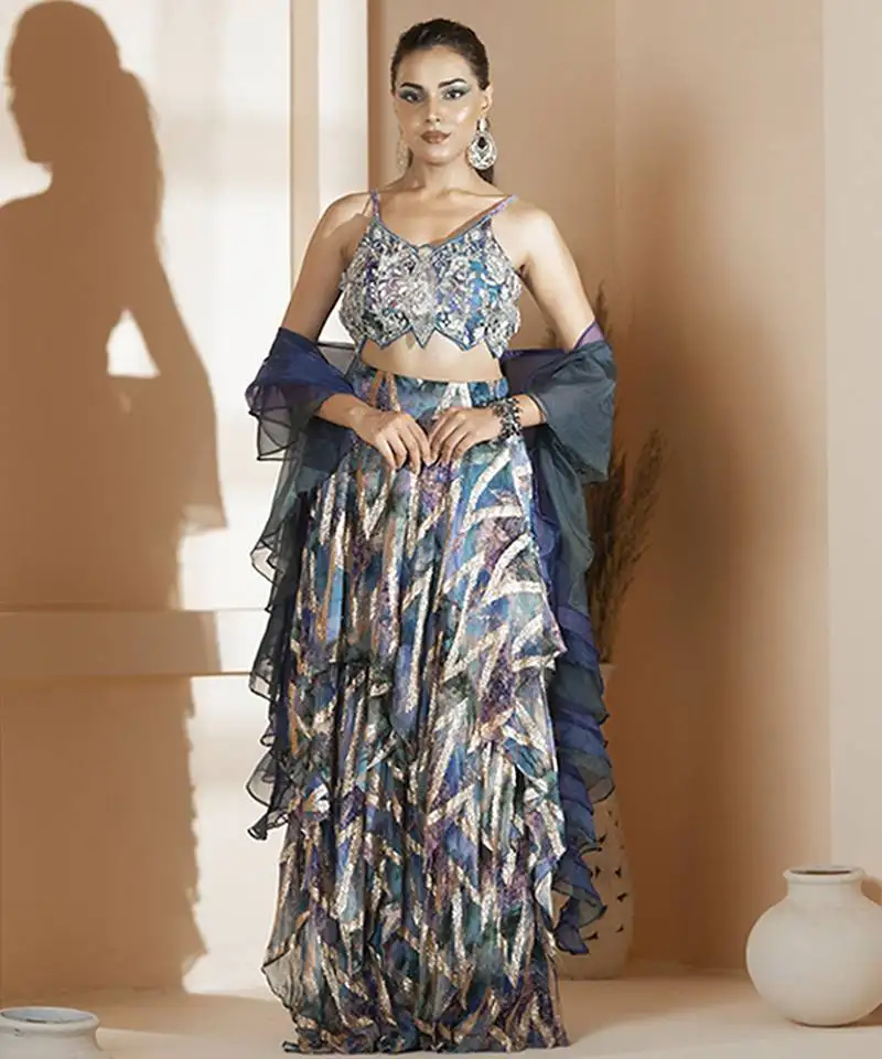 Multicolor georgette printed lehenga