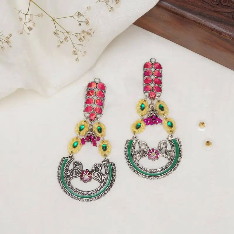 Peacock charm multicolor statement earrings