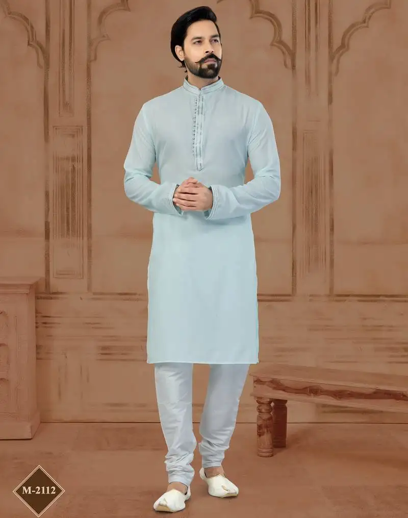 Grey star silk plain kurta pajama for mens
