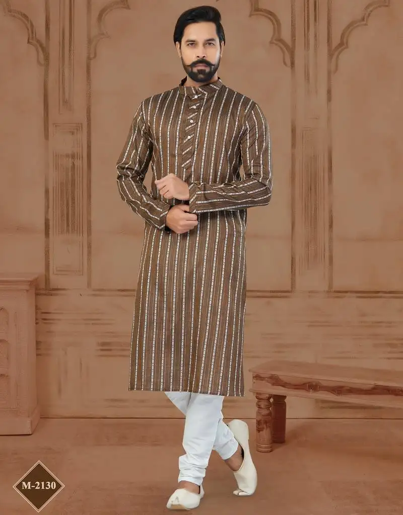 Coffee colour soft cotton woven kurta pajama for mens