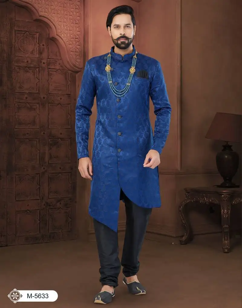 Navy blue soft jackard havy classic with fancy button for mens