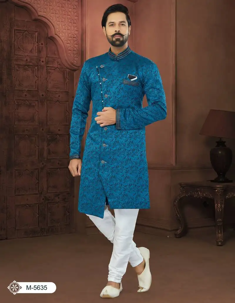 Blue soft jackard havy classic with fancy button for mens